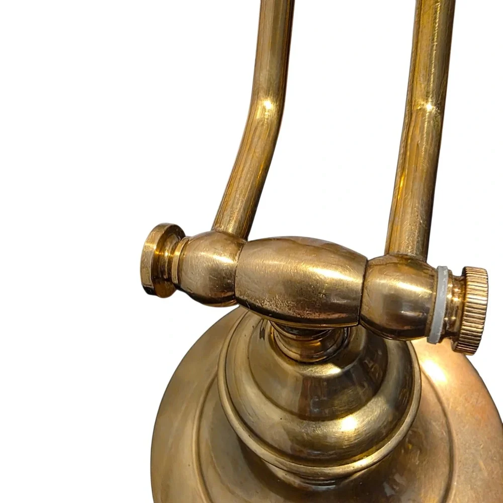 Solid Brass Adjustable Lamp Task Banker Office Desk Lighting Cream Shade Vintage
